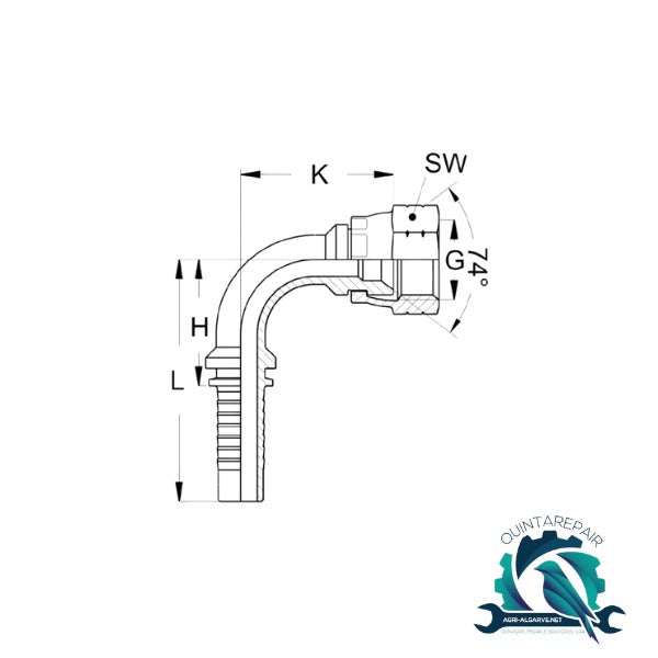 Terminal DKJ Curva 90° 7/8-14 DN 12 para tubo hidraulico